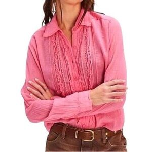 Free People Pink Button Down Shirt with Lace